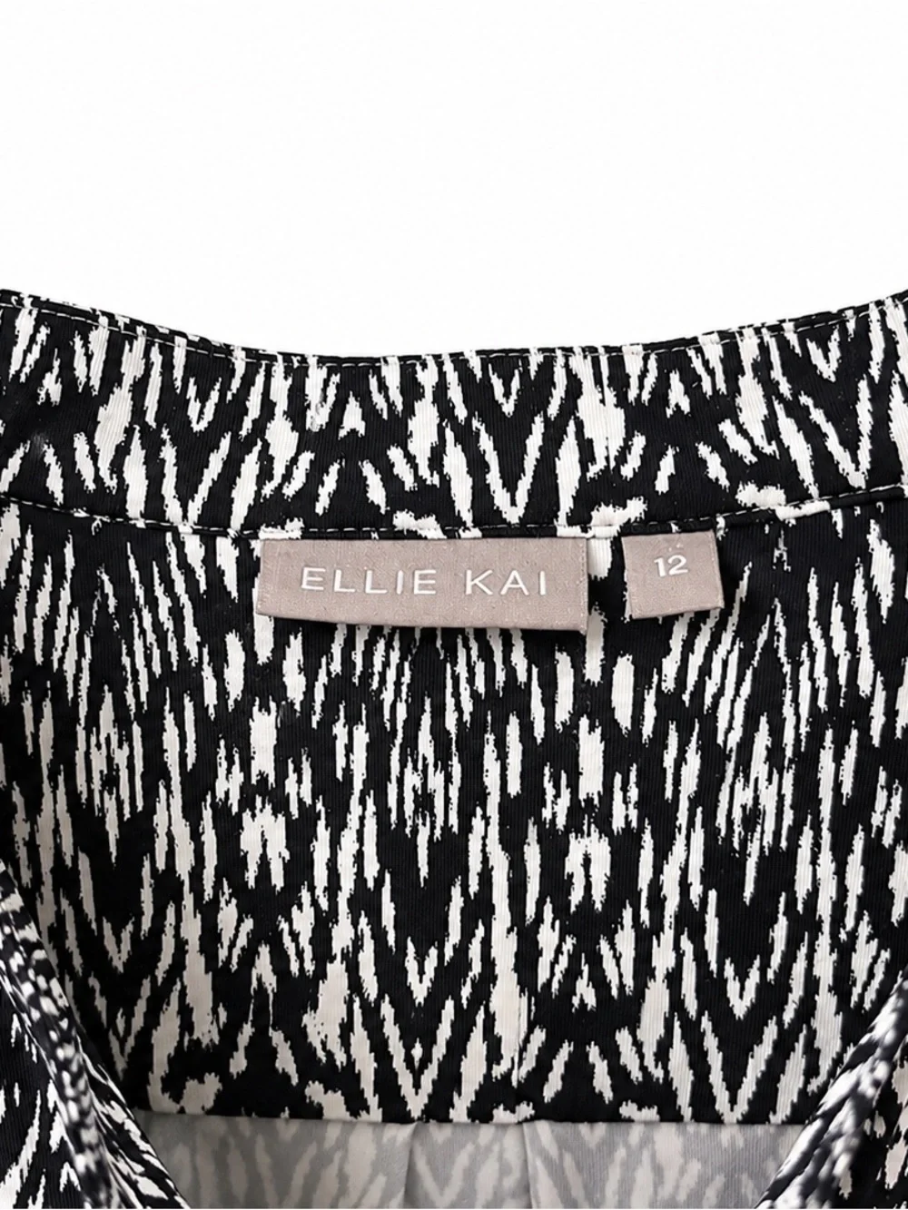 Ellie Kai Size 12 Black White Geometric Print 3/4 Sleeve Dress